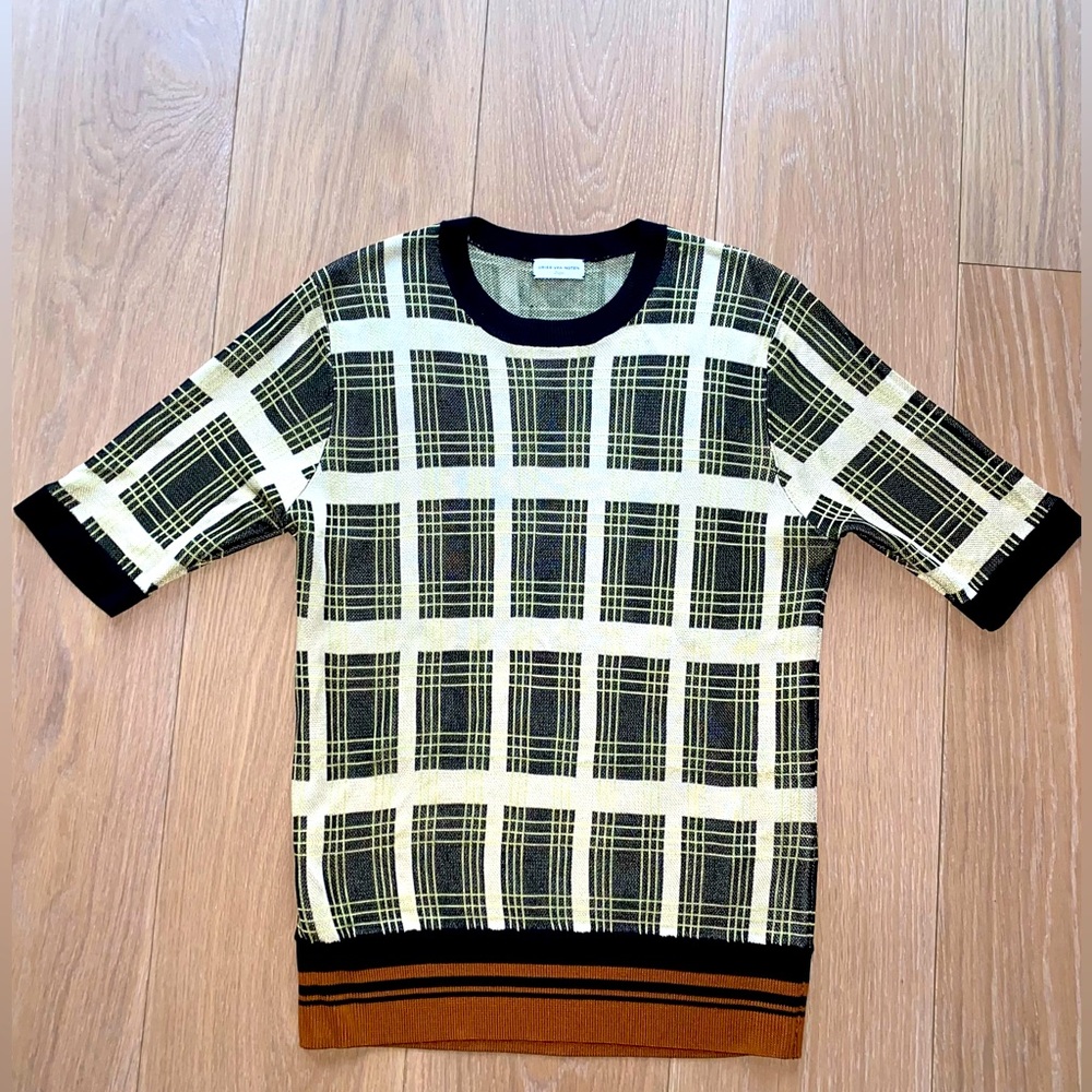 Dries Van Noten Janelle Plaid Print Scoop Neck Sweater